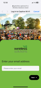 Captive portal screen showing email address field