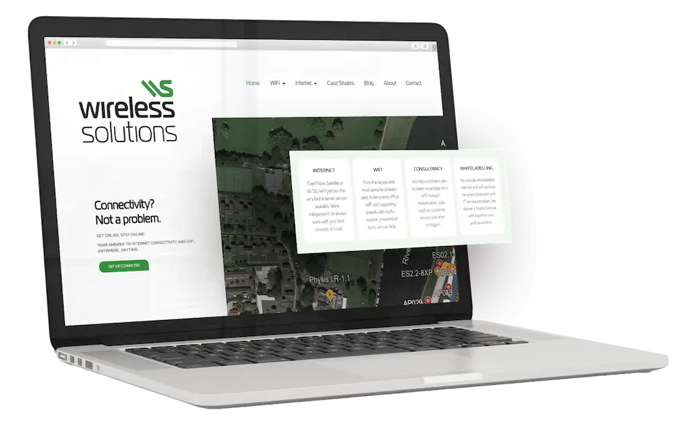 Wireless Solutions macbook showing the website